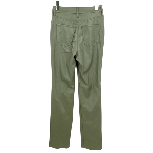 Express '90s Slim Super High Rise Faux Leather Pants Olive Green 2 Long Soft - Picture 2 of 8